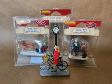 Lemax Village Accessory Lot Boy Sled Dog Girl Bench Street Clock Bicycle Figure