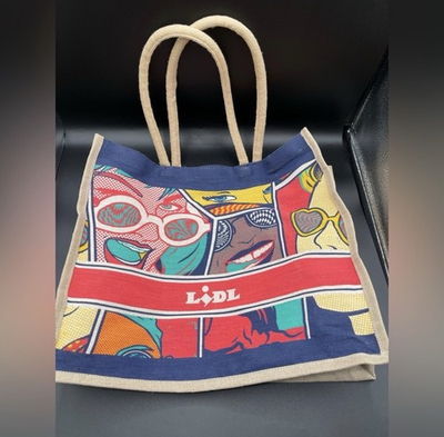 #ad #ad Rare LIDL Pop Art Colorful Comic Natural Jute Eco Tote Beach Shopping Bag 18x15 $99.99
