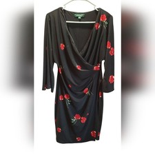 Lauren Ralph Lauren Dress Womans 4 Black Floral Party Cocktail Formal Preppy