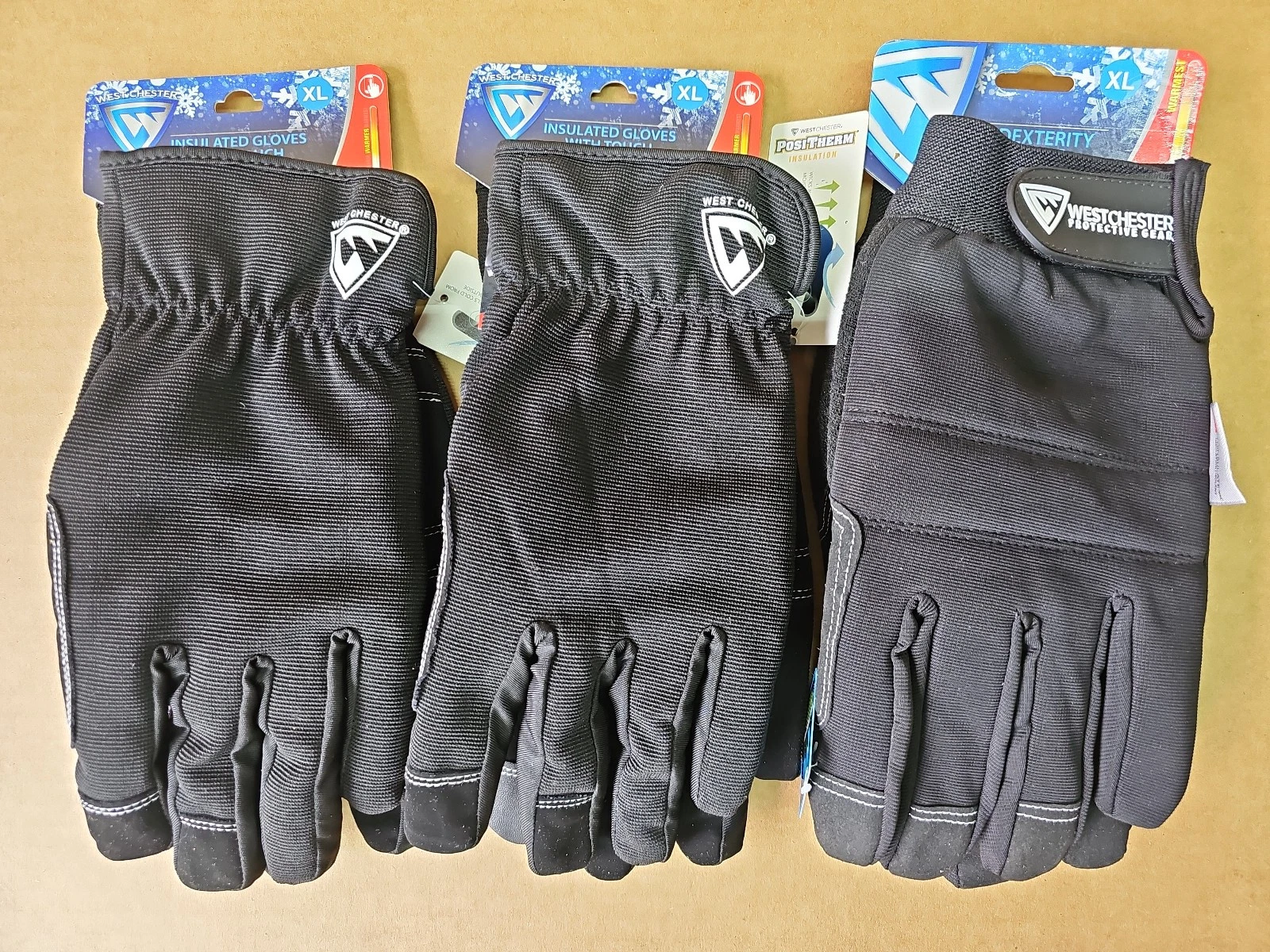 3 Pair West Chester Black Insulated Winter Work Gloves, 3M Thinsulate, X-Large