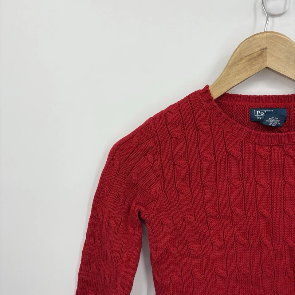 Polo Ralph Lauren Suéter Tejido con Cable Niños 6 Rojo Viejo Dinero Preppy Holiday Pony Foto 2 de 4
