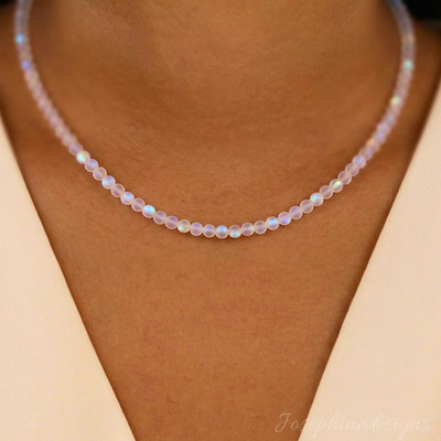 Angel Aura Quartz Necklace 4mm Dainty Iridescent Bead Choker Minimalist Gift