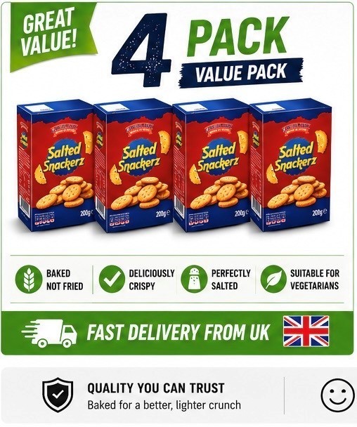 4 Packs x 200g Bakersmill Salted Snackerz Savoury Snack Crackers Crispy Crunchy