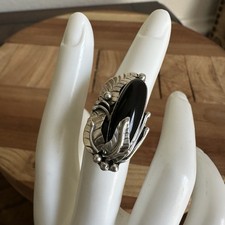 Vintage Navajo Accent Ring Size 6 Black Onyx 3 in 1 Leaves Pearls Sterling 7.4g