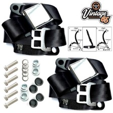 Classic Volkswagen Black Chrome Buckle 3 Point Adjustable Static Seat Belts Pair