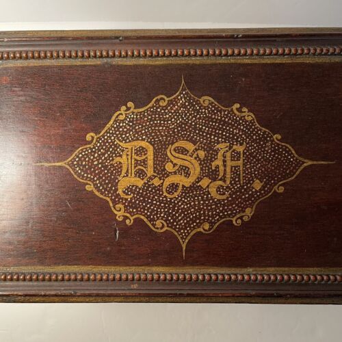 Antique Wooden Box Hand Made Painted Butterflies Monogram Vintage - Picture 8 of 12