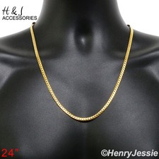 24"MEN Stainless Steel 4mm Gold Plated Miami Cuban Curb Link Chain Necklace