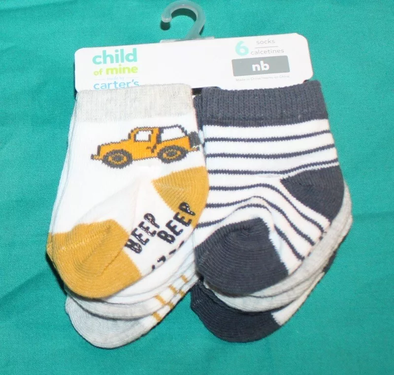 New Child Of Mine by Carters baby boy 6 pack car crew socks Size Newborn