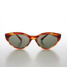 Perfect Oval Tortoise Cat Eye Vintage Sunglasses Green Lenses- Irene