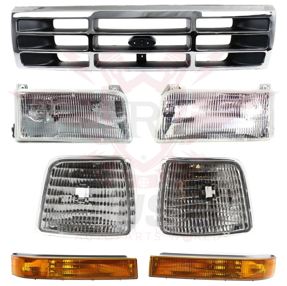 Fits 1992-197 Ford F-Series Front Grille Headlight Corner Lamps Signal Light 7Pc Foto 2 de 4
