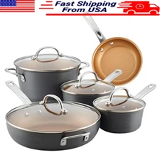 Hard Anodized Nonstick Cookware Set 9 Pc Stainless Steel Handles Oven Safe 500°F
