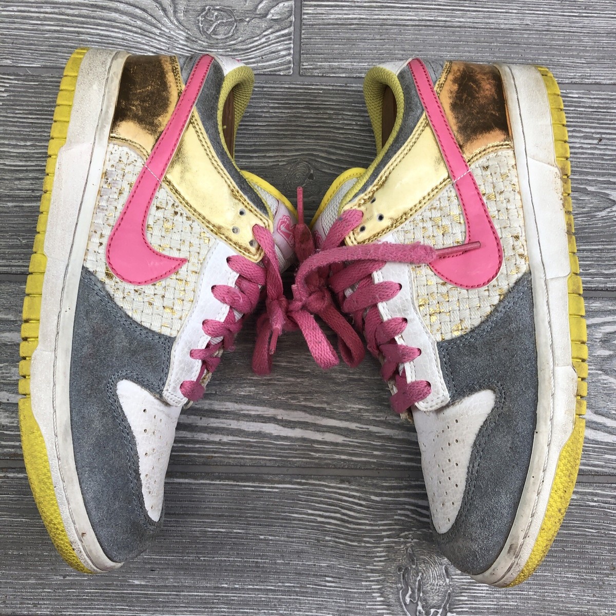 Nike Dunk Low 6.0 White Metallic Gold Pink Women's Size 7.5