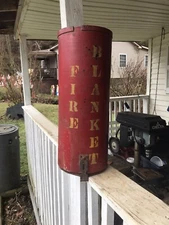 Vintage Fire Blanket Container with Painted Label. Wall Hang Type No Blanket