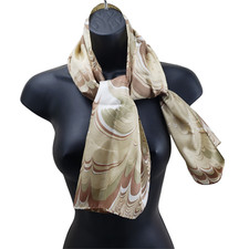 Vtg Baar Beards Women's Scarf Brown Gold Retro Motif 13"/43" Wrap Made In Japan