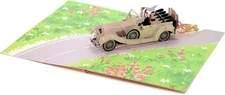Elegant 3D Pop-Up Wedding Card – Just Married Vintage Car for Newlyweds