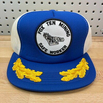 Rare Vintage 80's Fox Ten Mining Safe Worker VA Coal Mining Blue Trucker Hat Cap
