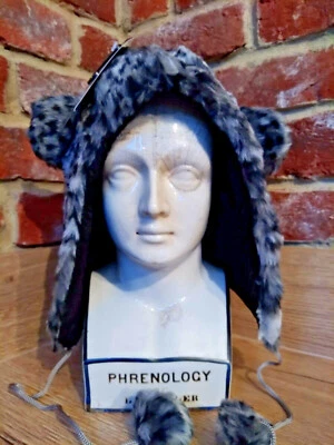 DEVA Snow Leopard Faux Fur Trapper/Ski Hat Fully Lined with Ears and Pom Poms