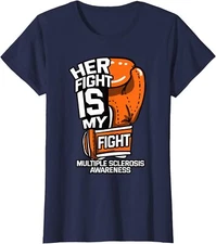 Her Fight My Fight Multiple Sclerosis Orange Ribbon Ladies' Crewneck T-Shirt