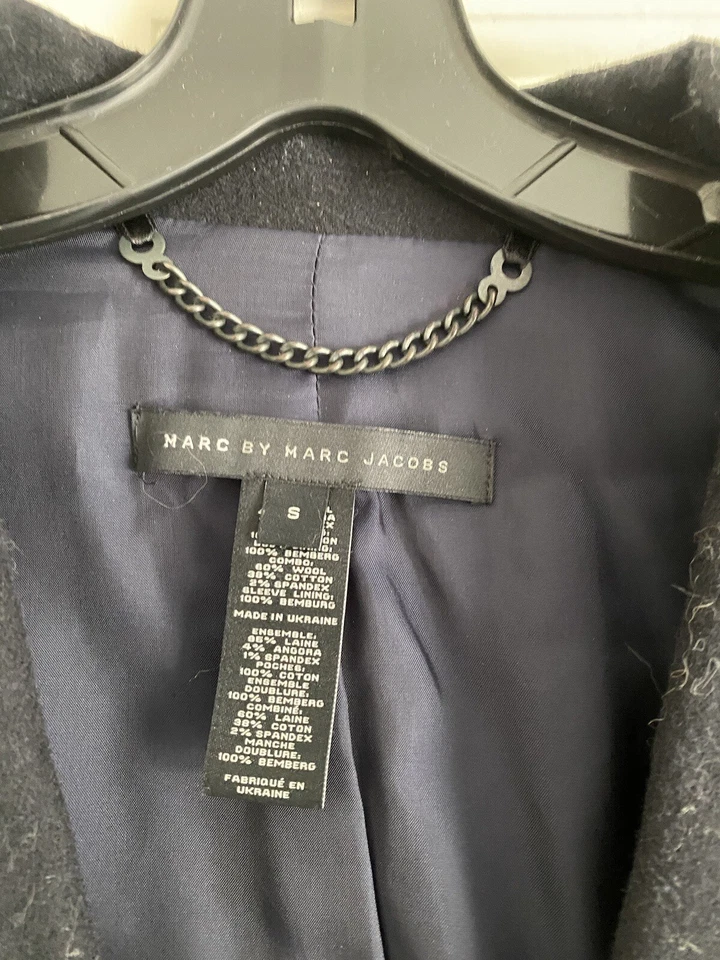 Blazer chaqueta de lana pequeña Marc Jacobs azul marino gris blanco ribete para hombre Foto 2 de 3