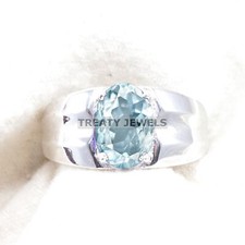 Aquamarine Oval Cut Gemstone With 925 Sterling Silver Ring For Men's A790