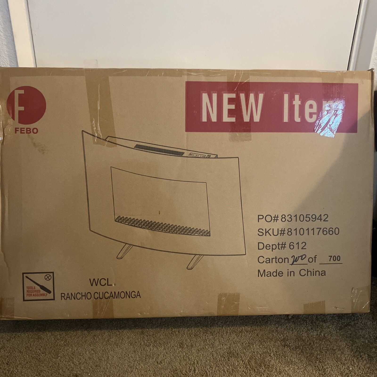 Febo Flame Electric Fireplace LED Light Up Wall Mount ZHS36A Unused