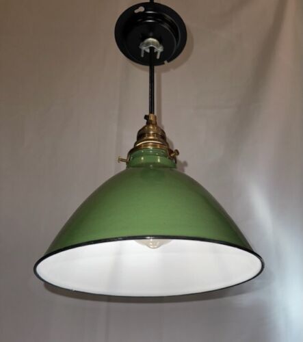 ONE Vintage 9" Porcelain Deep Cone Pendant Industrial Green Lamp Light UL Fitter - Picture 10 of 21