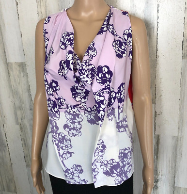 NWT Diane Von Furstenberg Draped Neck Blouse Sz 10 MSRP $210 100% Silk Top