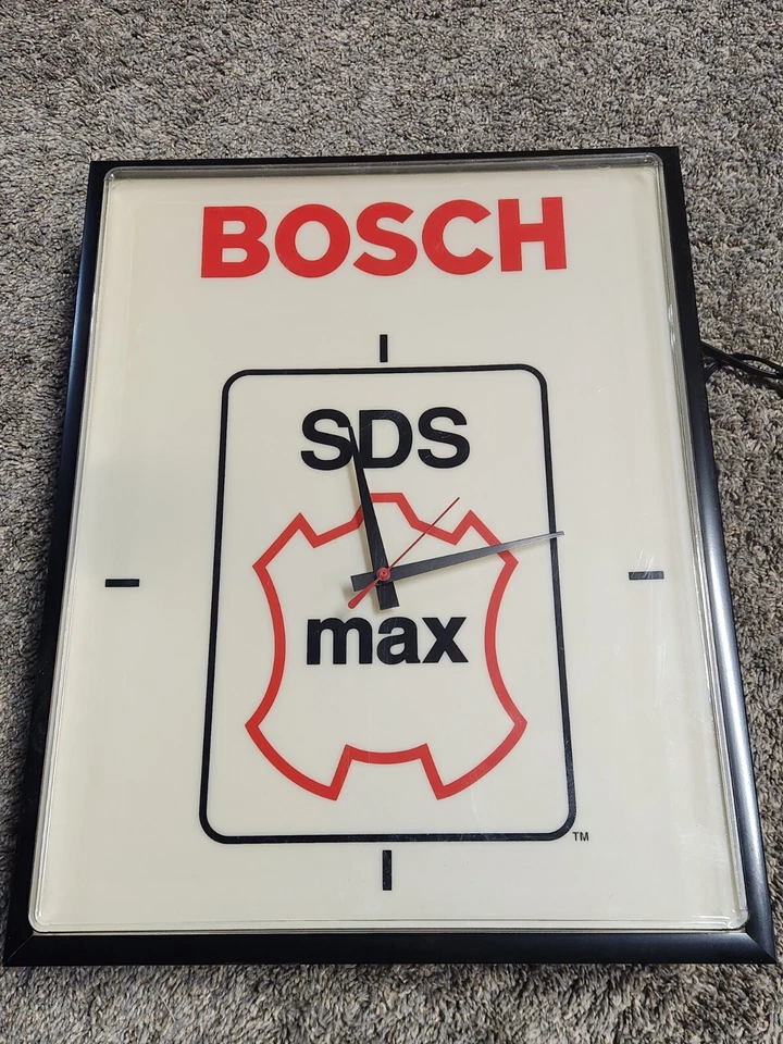 Vintage Bosch Tools SDS Max Light Up Wall Clock Man Cave Garage Signage - Image 2 of 4