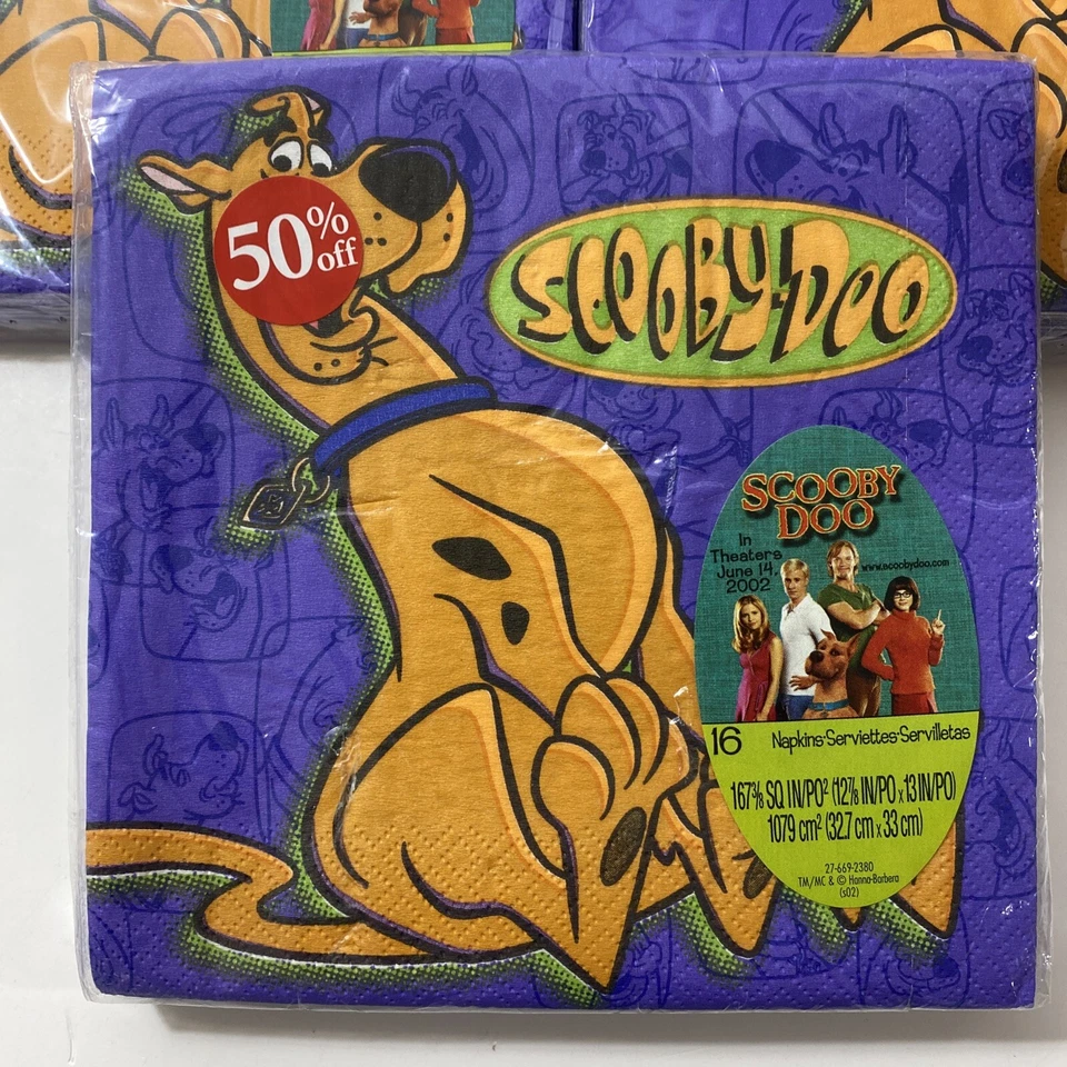 LOTE DE 3 servilletas de fiesta Scooby-Doo 16 unidades - nuevas en paquete - por sello - EE. UU. Foto 2 de 4