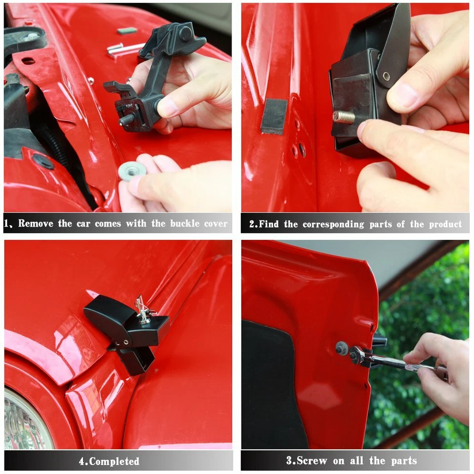 Steel Hood Lock Locking Hood Catch With Keys for Jeep Wrangler JK JL 07-23 JT20+ Foto 3 de 4