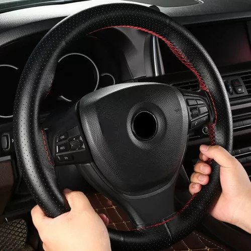 DIY Genuine Leather Car Steering Wheel Cover with Needles Thread Stitch Wrap - Picture 4 of 18