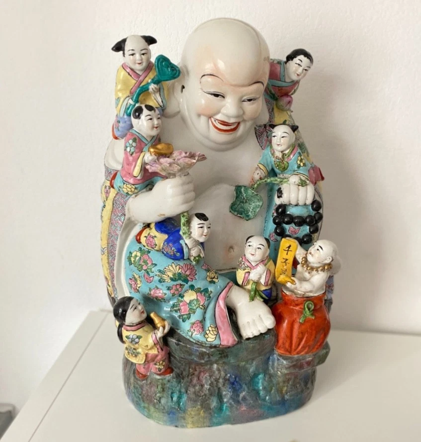 Statue Bouddha Chinois rieur avec son Dragon - Figurine en Resine - 401 eBay