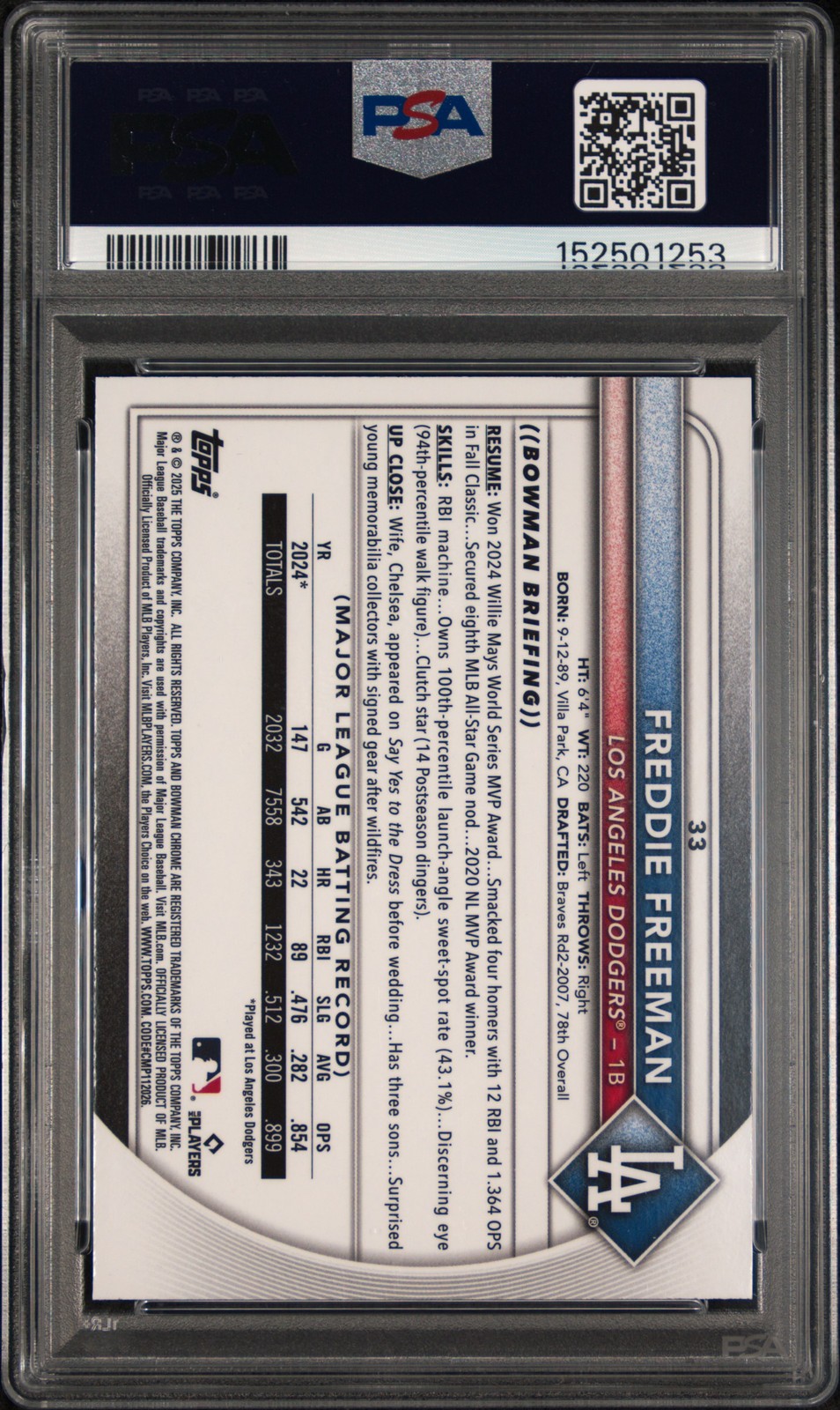 2025 BOWMAN CHROME GEOMETRIC REFRACTOR #33 FREDDIE FREEMAN 396/499 PSA 10 view 2
