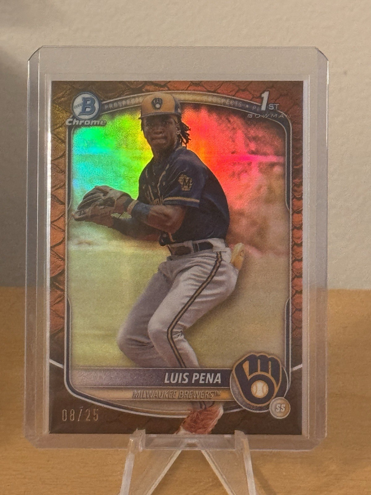 Luis Pena 2025 1st Bowman Chrome Reptilian Orange Refractor #08/25