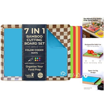 Dishwasher-Safe Bamboo Cutting Board Set with Color-Coded Mats - Knife-Friendly!
