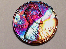 1949-d  Awesome Rainbow Colored Old Lincoln Penny. 634