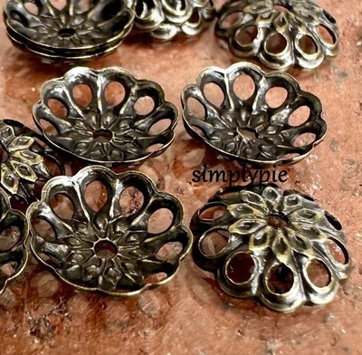 Fancy Filigree Antiqued Brass Bead Caps 20pcs 8mm