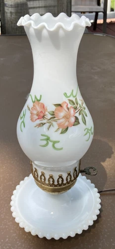 Hobnail Milk Glass Vintage Table Lamp Boudoir Hurricane 13” Cottage* Works