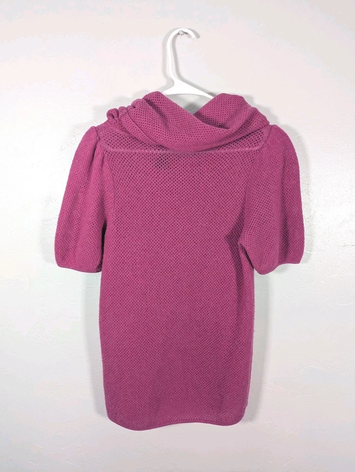 Top de mujer Marc Jacobs manga corta tejido abierto capucha cuello S lana cachemir púrpura Foto 3 de 4