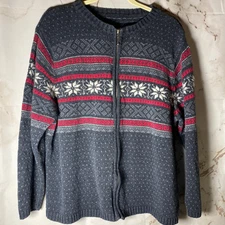 Holiday Snowflake Zip-up Sweater Women's Vintage Granny Core