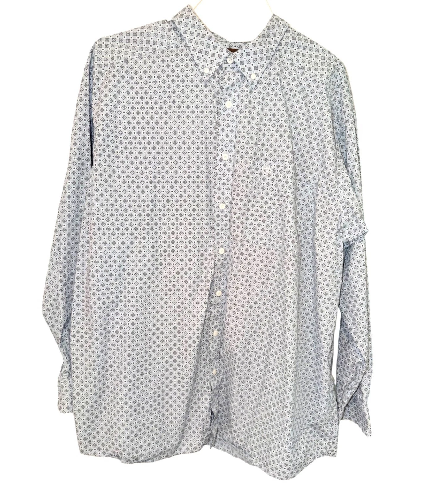 Ariat Men Long Sleeve Button-Up Shirt Big Tall XXL Blue Floral Print Western Top
