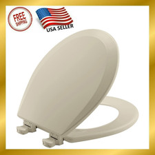 500EC Durable Wood Toilet Seat with Easy Clean Hinges, Made in USA, Round, Bone