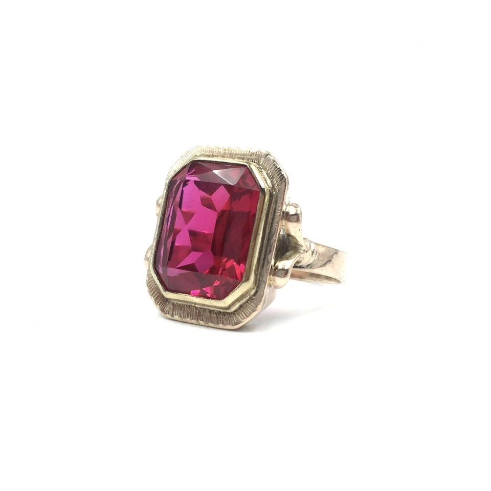 Anillo de oro de 8kt rubí sintético 333 oro amarillo 1,5 x 1,2 cm anillo de s... - Imagen 2 de 4