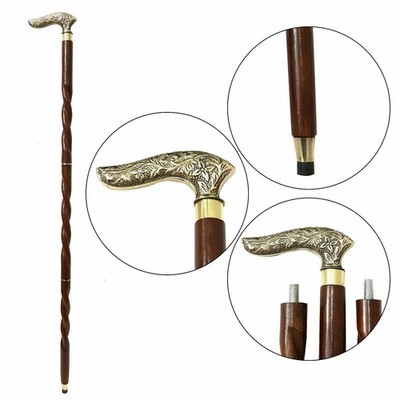 Brass Designer Victorian Handle Vintage Style Wooden Walking Stick Handmade Cane