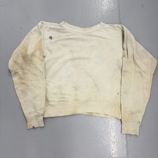 Vintage 60s White Cotton Blank Distressed Sweatshirt 1960s True Vintage