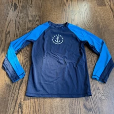 Janie & Jack Boys Longsleeve Blue Rashguard Swim Top Size 10 Captain Anchor 