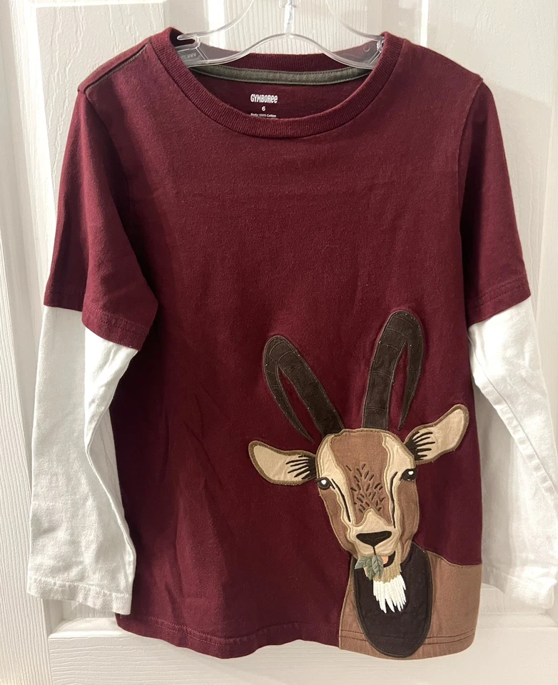 Camiseta Gymboree Niños Talla 6 COUNTY FAIR Aplicación Cabra Capas Manga Larga Foto 3 de 4
