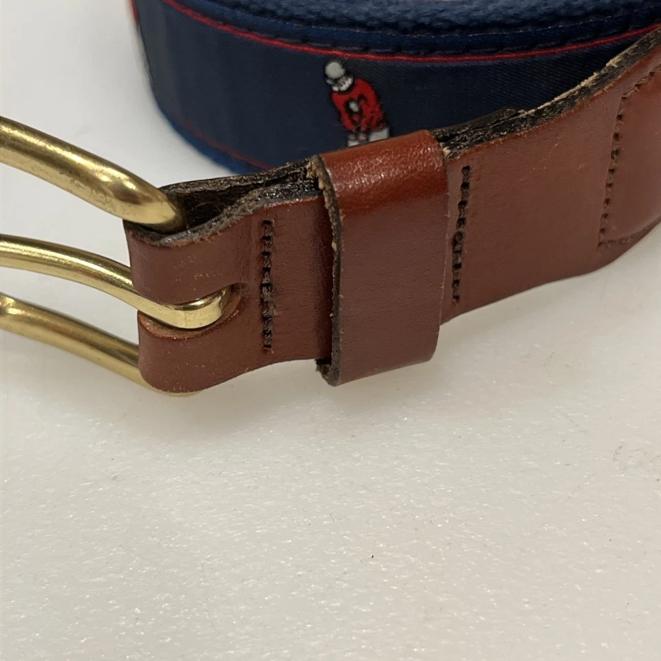 Leather Man Belt Men 36 Golf Ribbon Cotton Web Brown Leather Essex CT USA Made - Image 3 of 4
