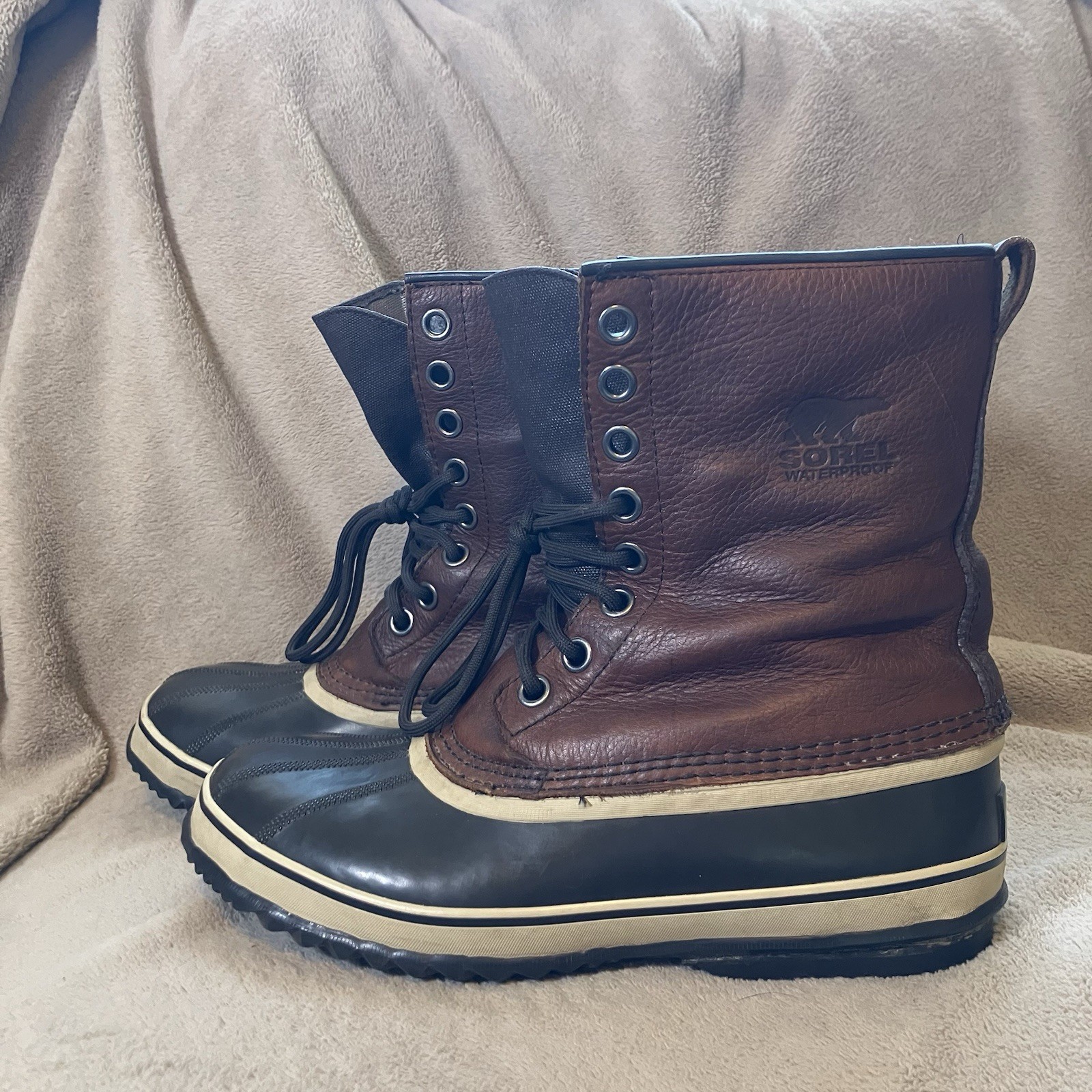 Sorel Snow Boots Waterproof Wooly Lined NM1561-010 Men’s Size 10 Brown Rubber-image