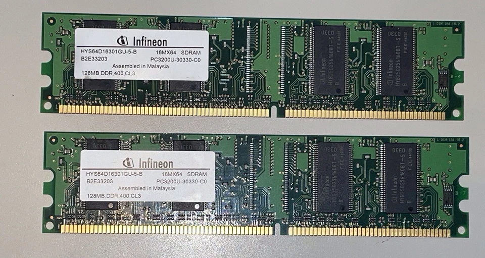 Infineon 128MB DDR 400 CL3 PC3200 SDRAM MEMORY MODULES -WORKS - KIT OF 2 (256MB) - Image 2 of 4